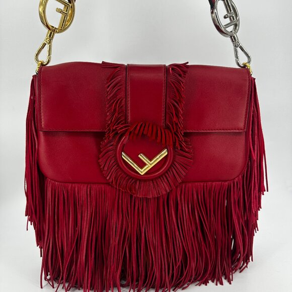 FENDI Nappa F is Fendi Fringe Baguette Fragola - Picture 1 of 6